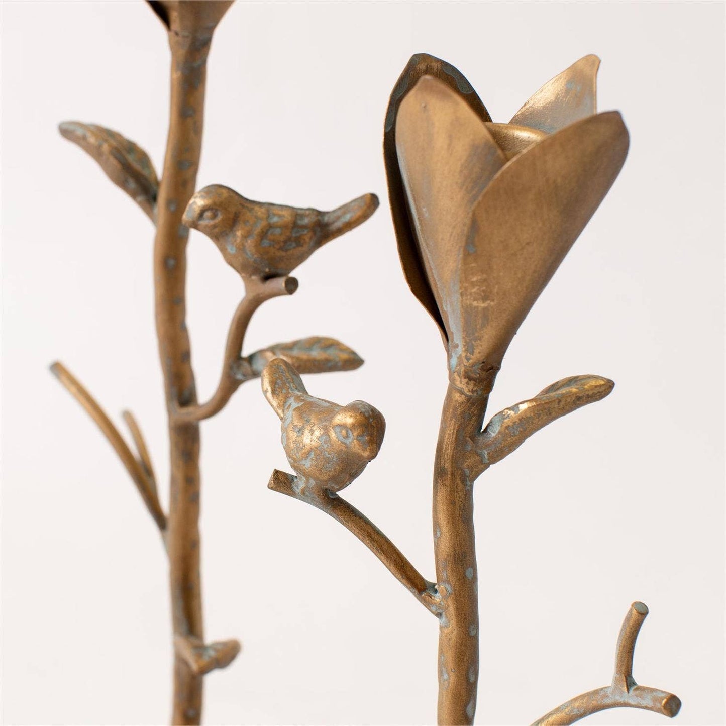 Candle Holder Flower Stems With Birds (Set Of 3)