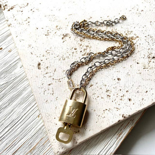 Louis Vuitton lock necklace repurposed upcycled LV