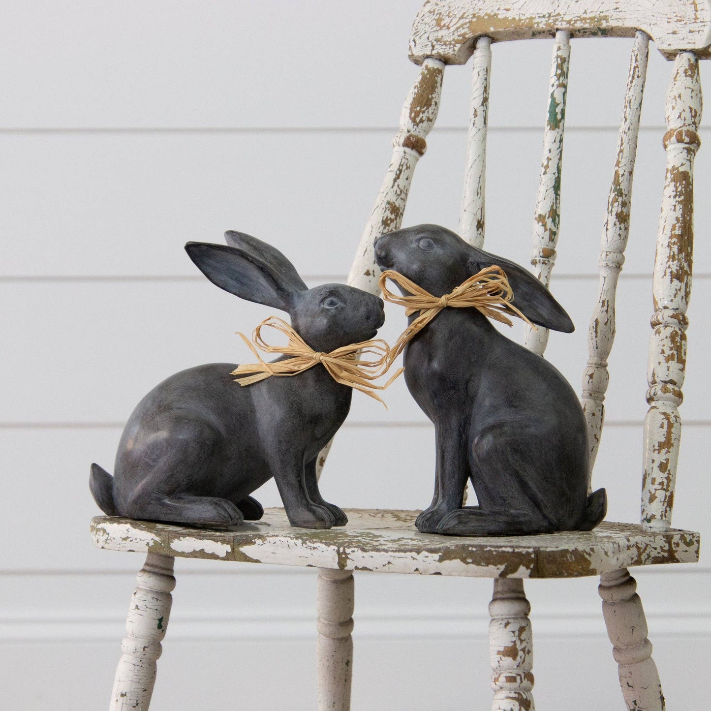 Rabbits with Raffia Bows -set of 2