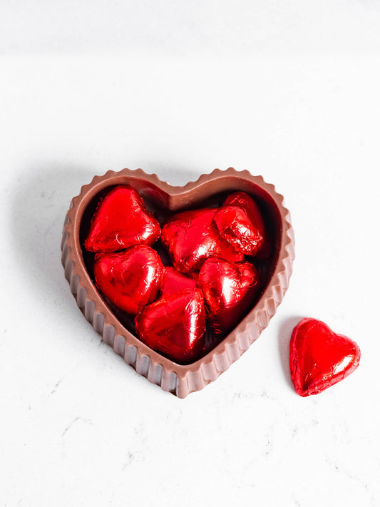 Maggie Lyon Chocolatiers - Valentine's Milk Chocolate Heart Box with Red Foiled Hearts