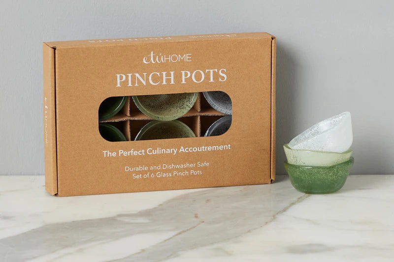 Glass Pinch Pots, Green Tones, Boxed, Set of 6