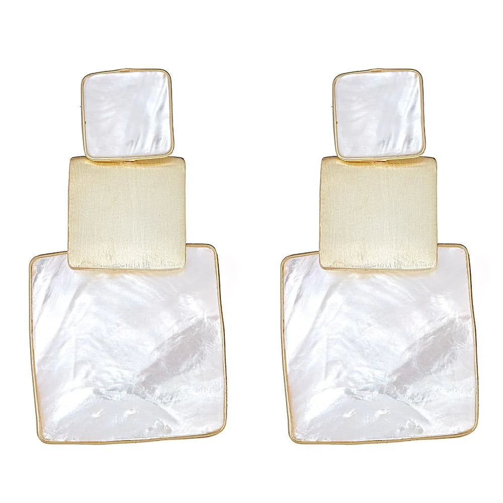 Box Stacked Earring - White Mother of Pearl 18K Gold Plated