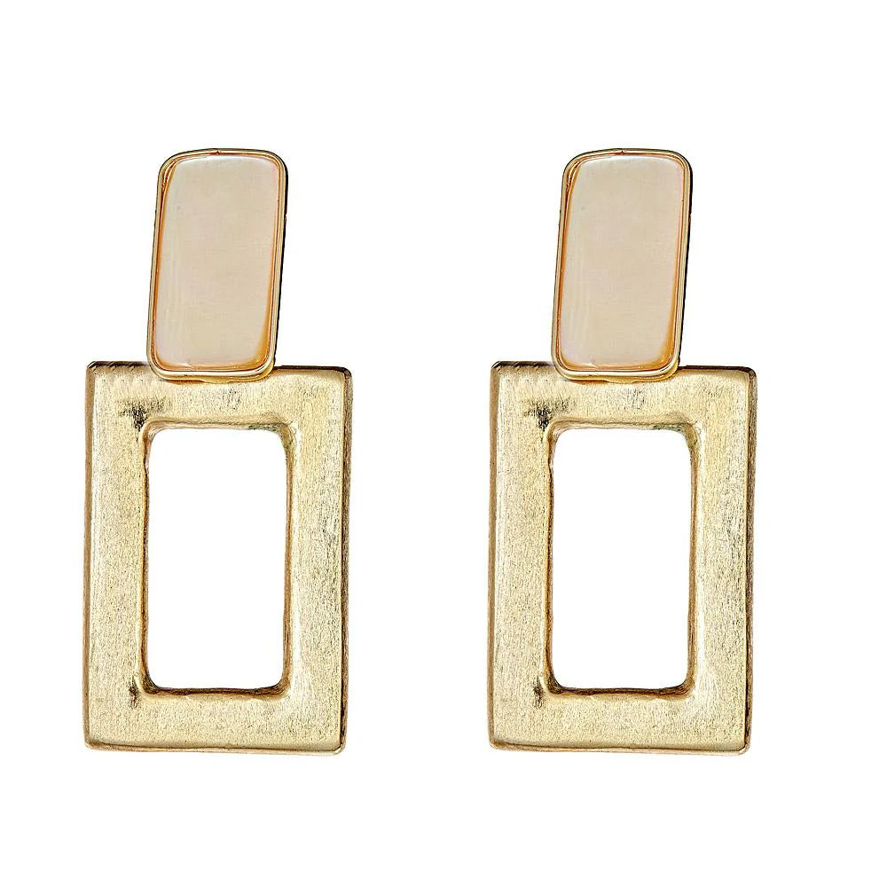 Square Knocker Earring - Gold Mother of Pearl