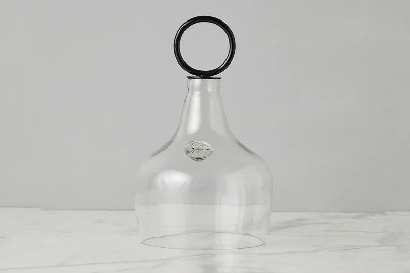 Glass Cloche Food Cover, Black Ring Handle, LARGE
