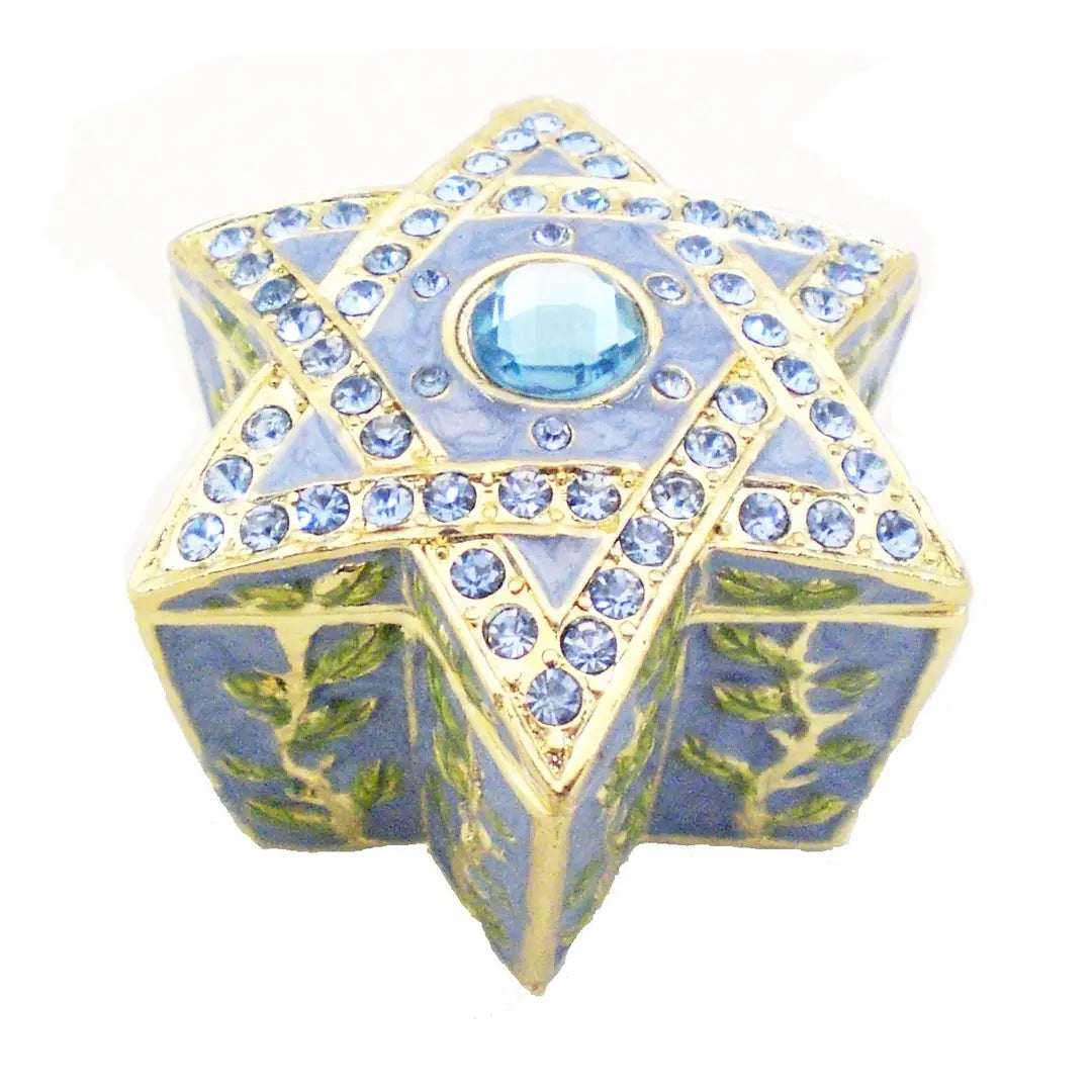 Star of David Trinket Box. Hand Painted Enamel & Swarovski