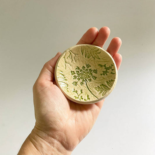 Pottery Dish Bowl - Pressed Flowers Nude