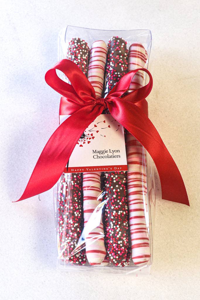 Maggie Lyon Chocolatiers - Valentine's 8pc Milk & White Chocolate Covered Pretzel Rods