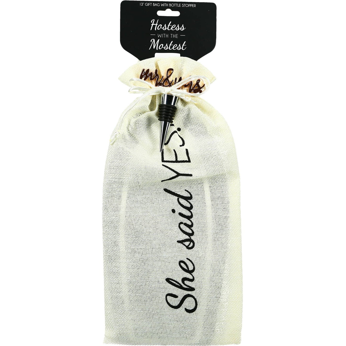 She Said Yes - 13.5" Wine Gift Bag Set