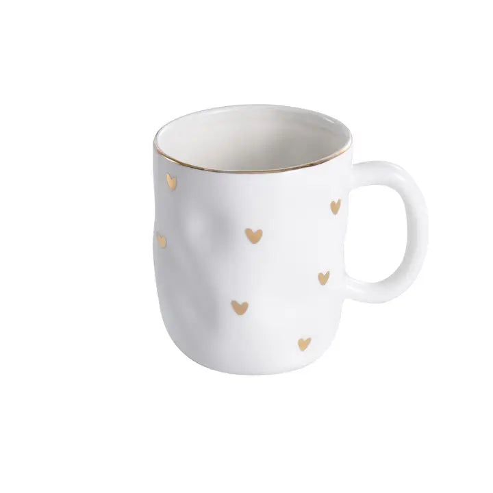Heart Mug - White with Gold Hearts