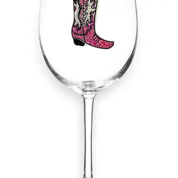Pink Cowboy Boot Jeweled Stemmed Wine Glass