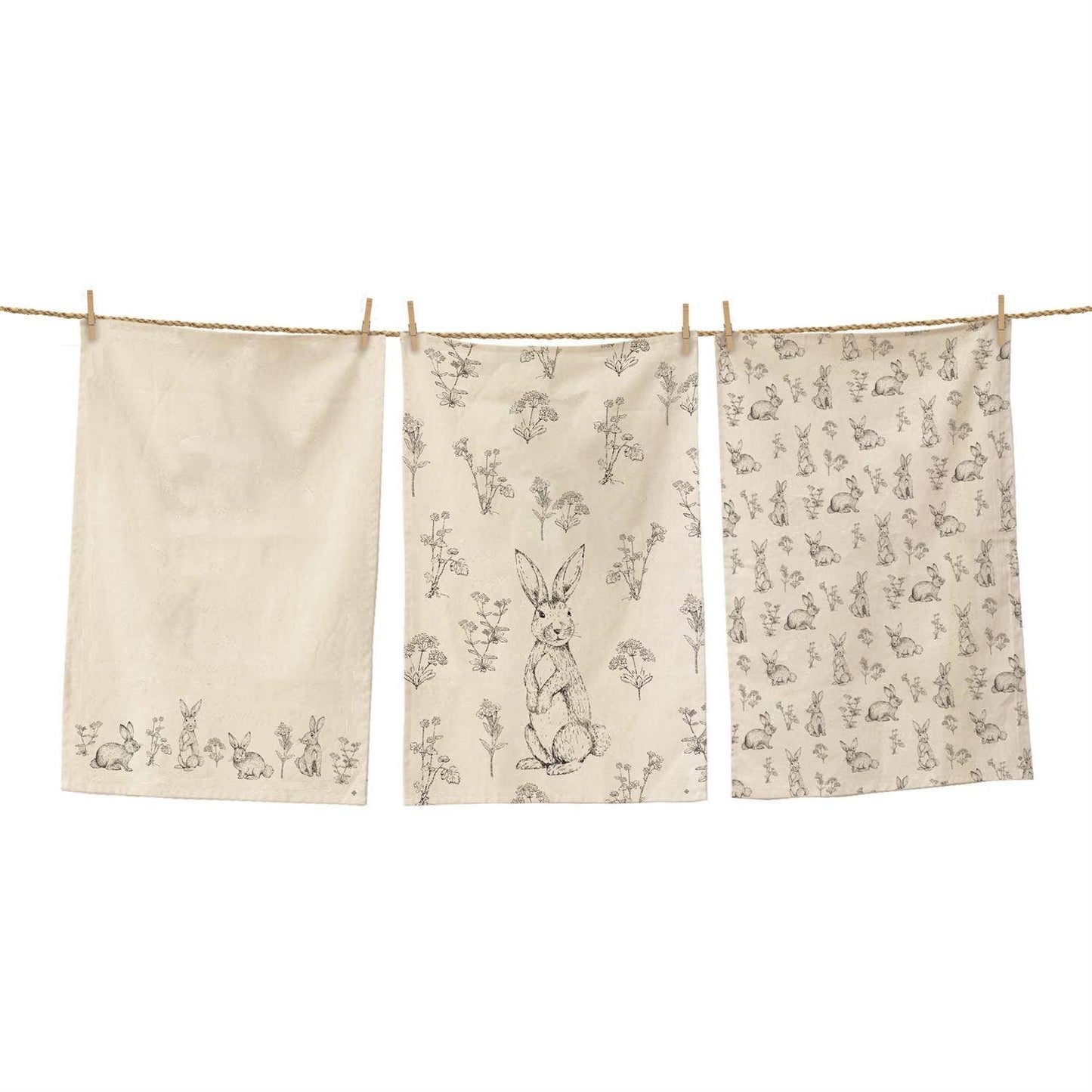 Rabbit and Wildflowers Tea Towels set of 3