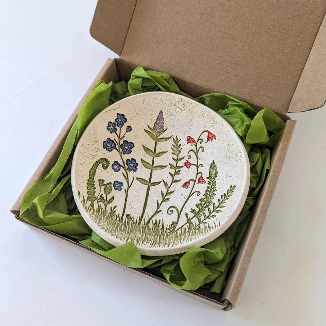 Pottery Dish Bowl - Lg Wildflower Scene