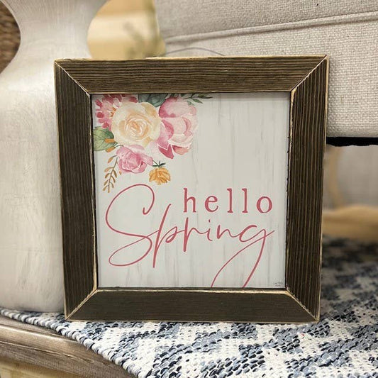 Hello Spring Flowers- Floral- Pink- Entry- Wall Sign