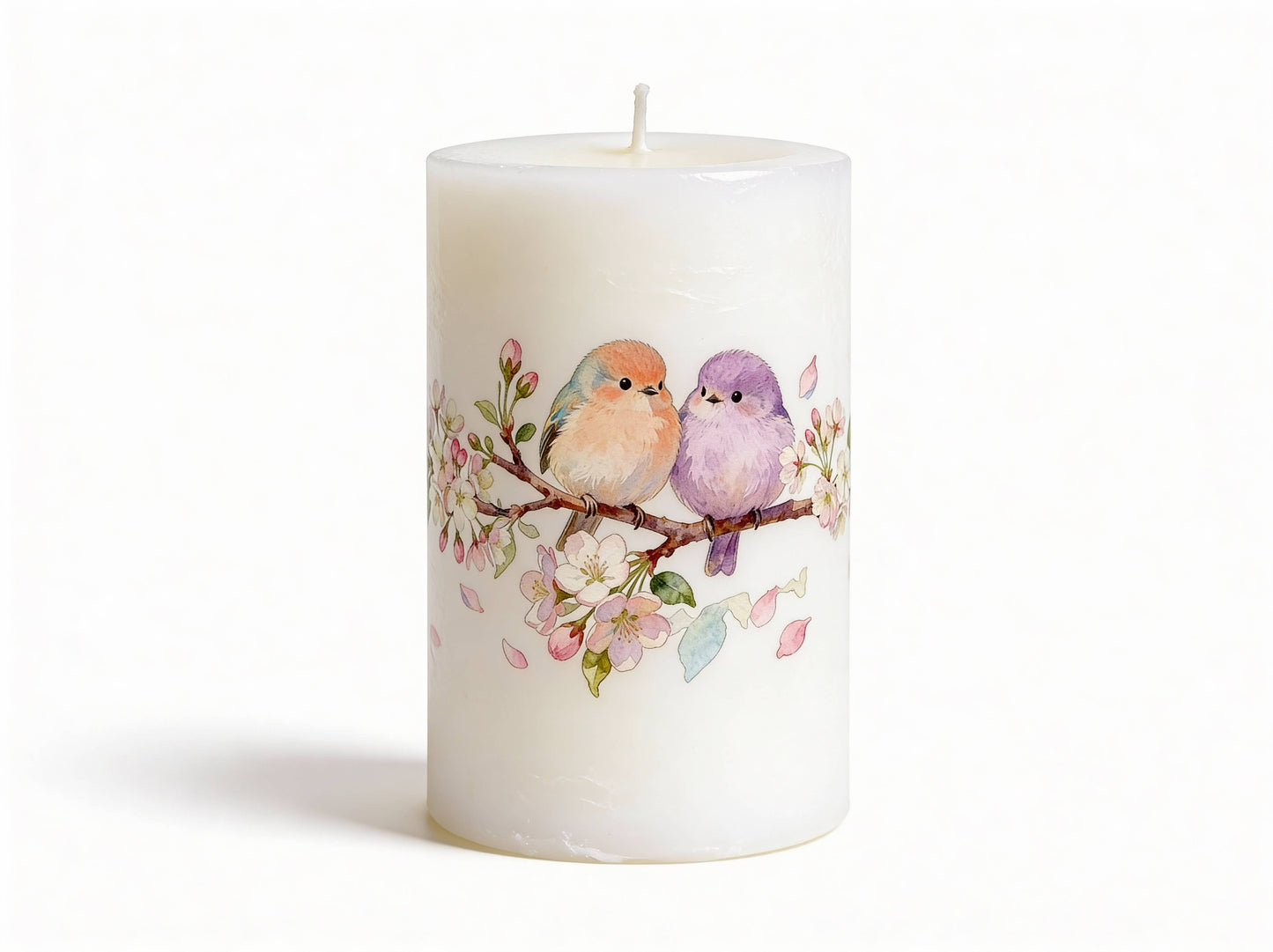 Bird and Flowers Decorative Pillar Candle for Spring, Easter