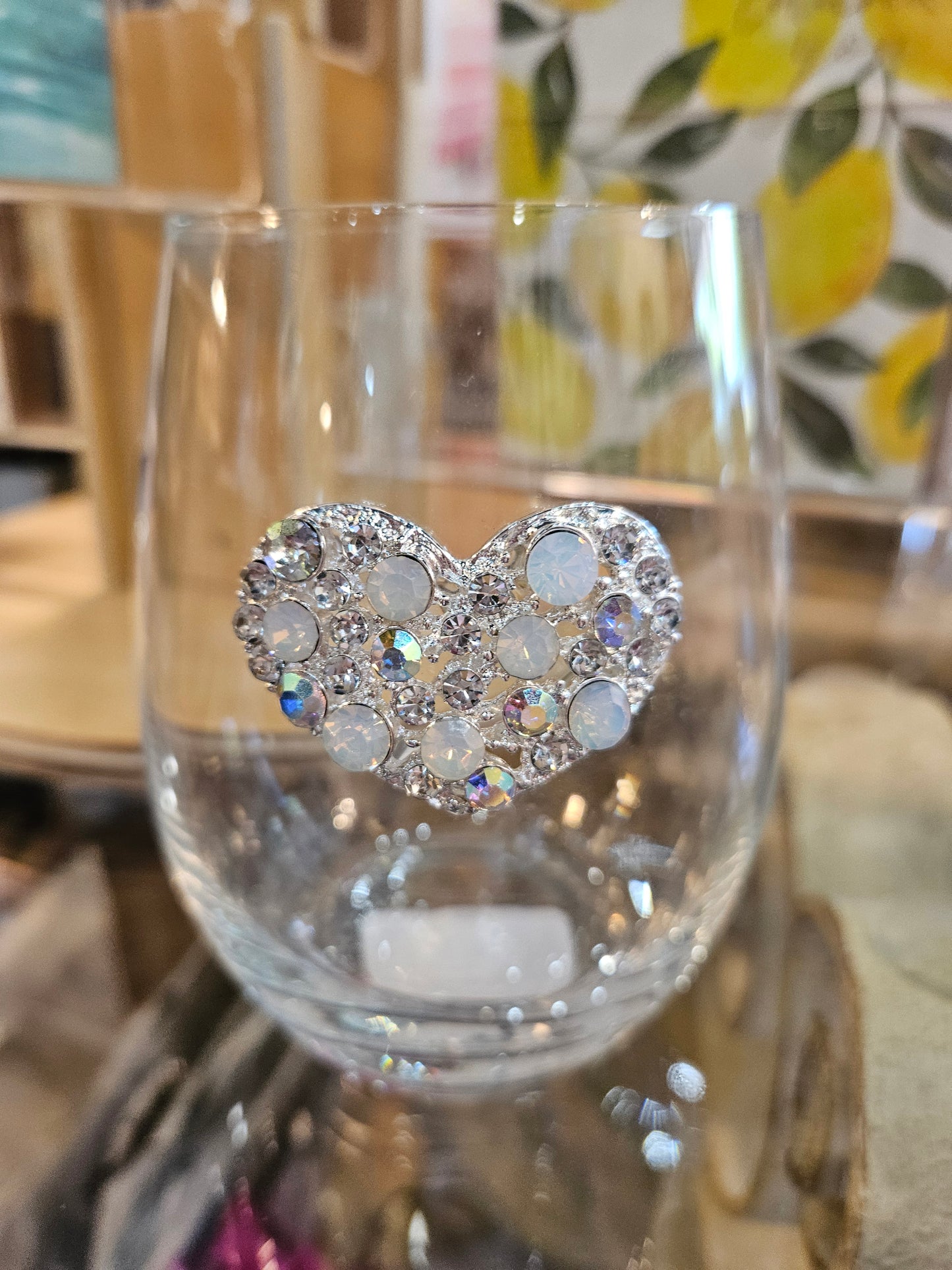 Multi Stone Heart Jeweled Stemless Wine Glass
