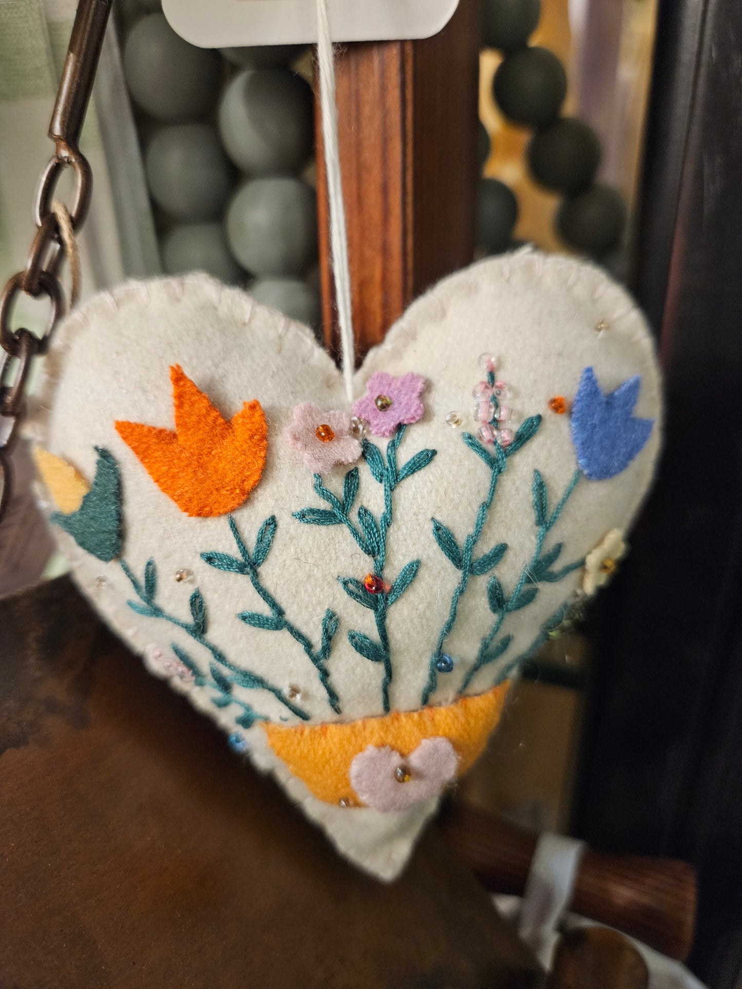 Plush White Heart with Flowerpot Ornament