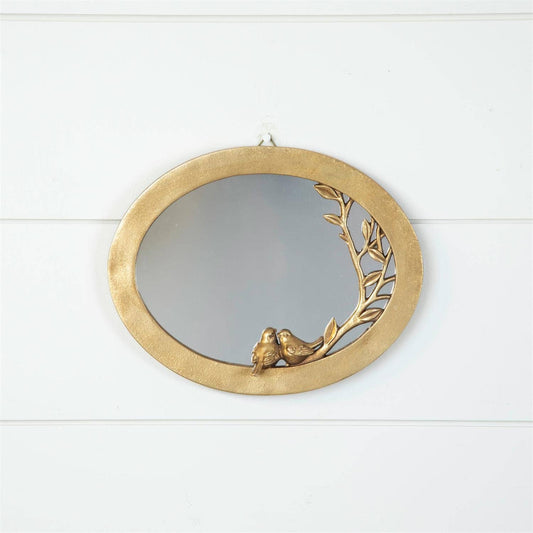 Mirror - Gold Oval With Birds