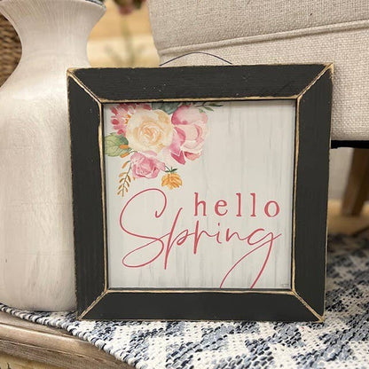 Hello Spring Flowers- Floral- Pink- Entry- Wall Sign