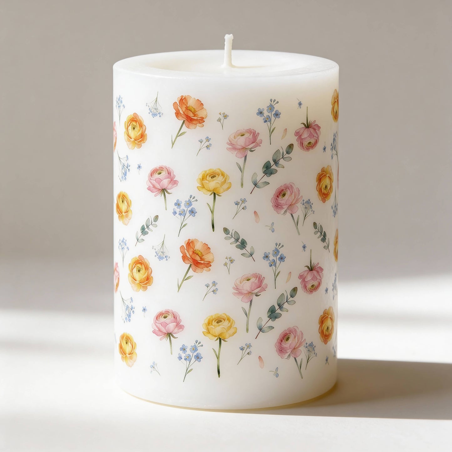 Spring Floral Pillar Candle for Tablescapes, Gifts and Decor