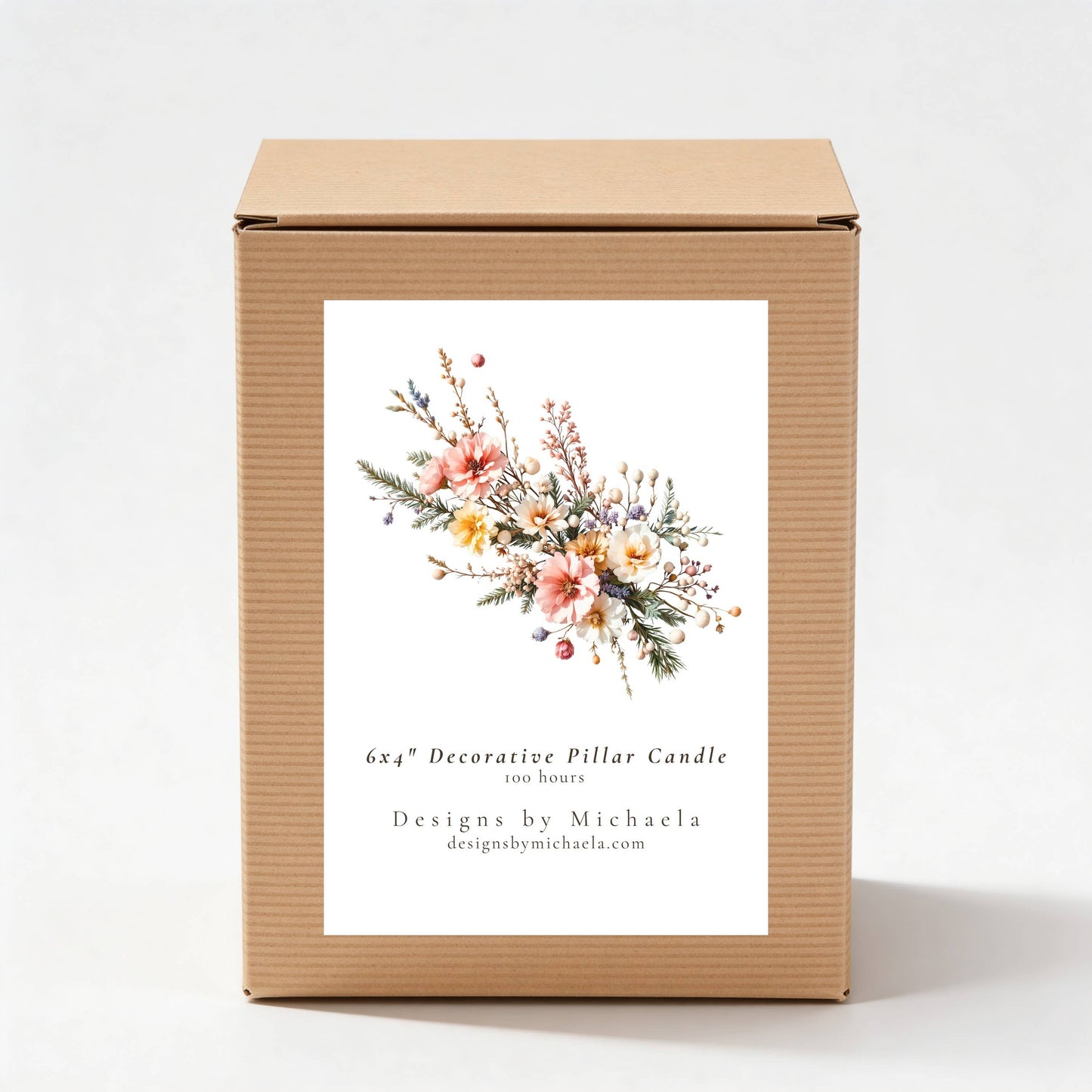 Blush Wildflower Floral Pillar Candle for Decor and Gifts