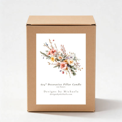 Blush Wildflower Floral Pillar Candle for Decor and Gifts