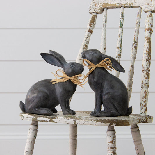 Rabbits with Raffia Bows -set of 2
