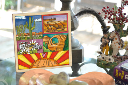 "Estado del Gran Cañón" | Placa de pared de Arizona - 23x23 cm