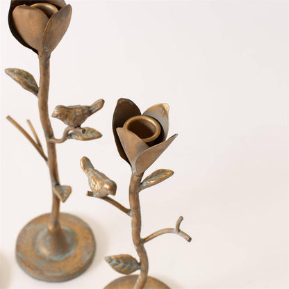 Candle Holder  Flower Stems With Birds (Set Of 3)