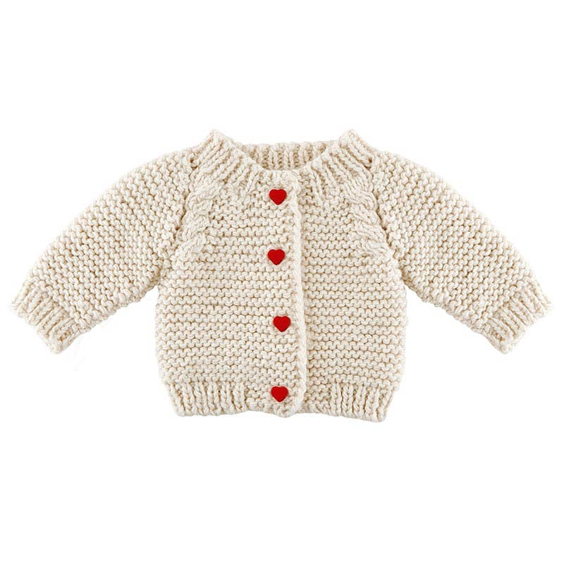 Cozy Knit Sweater - Heart Buttons 0-6 Mo