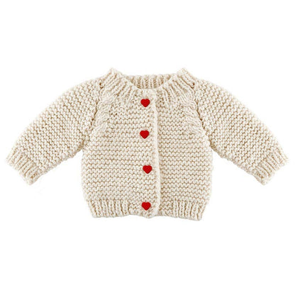 Cozy Knit Sweater - Heart Buttons 0-6 Mo