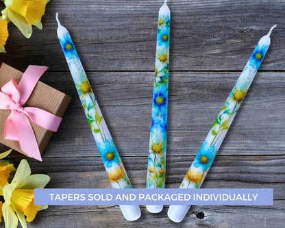 Blue Daisy Taper Candle Home Decor and Gift