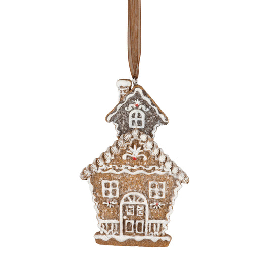 Resin gingerbread house orn, 4 in