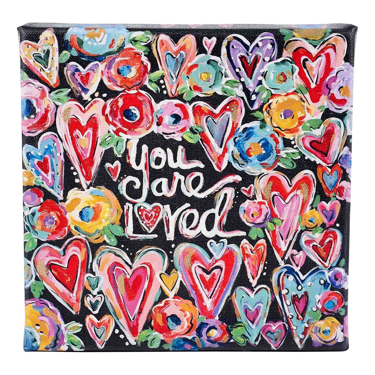 You Are Loved Hearts Flowers Canvas Small