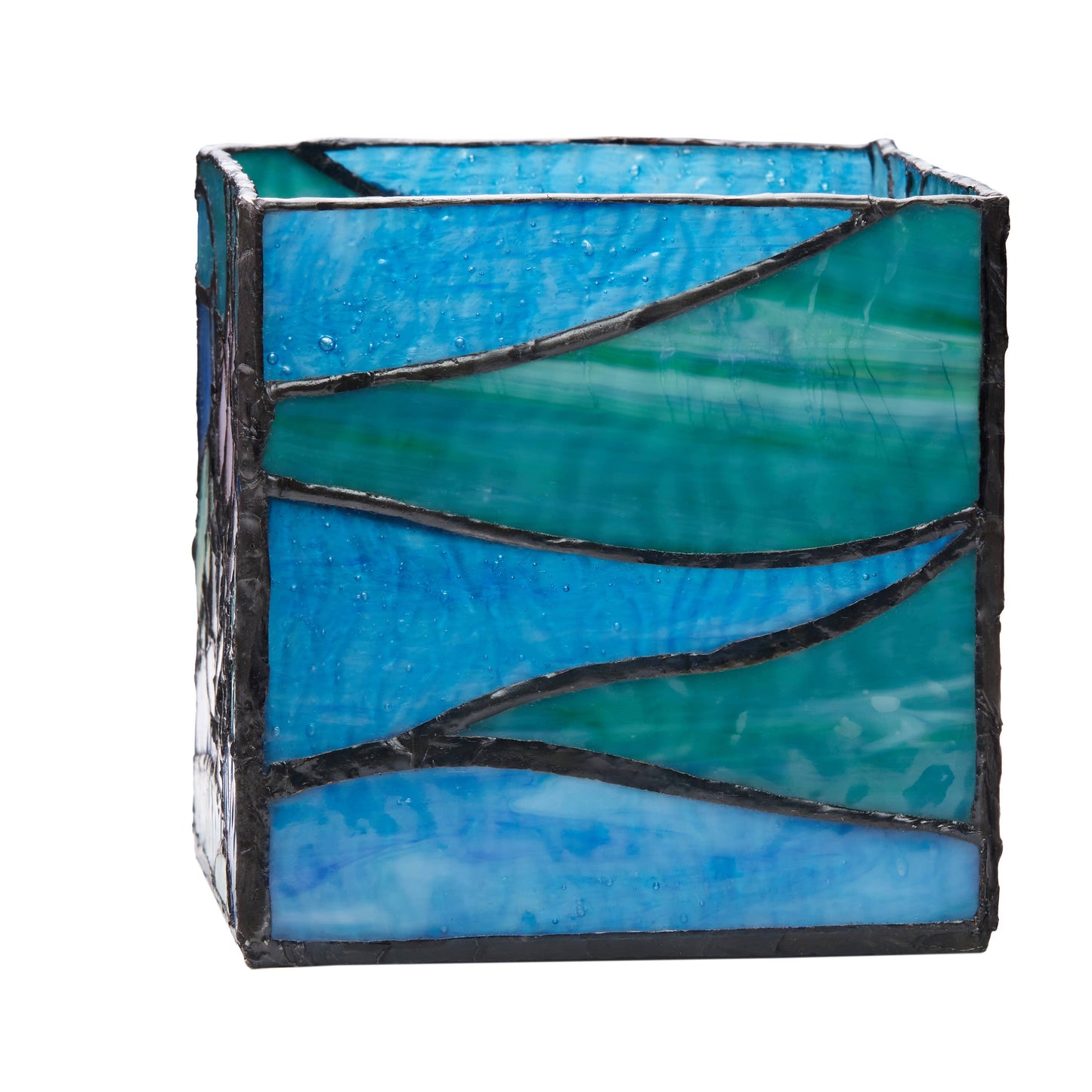 4.75"W Blue Lotus Pond Stained Glass Candle Holder