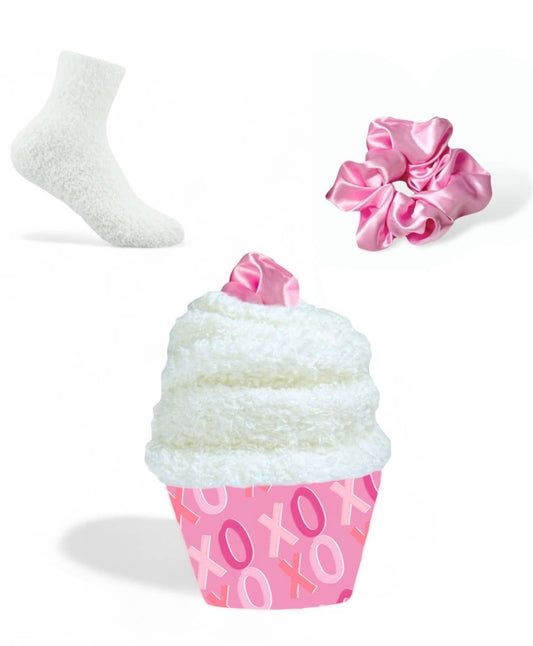Dabble Doll - Xoxo Cupcake Socks with Scrunchie, Valentine Gift Women