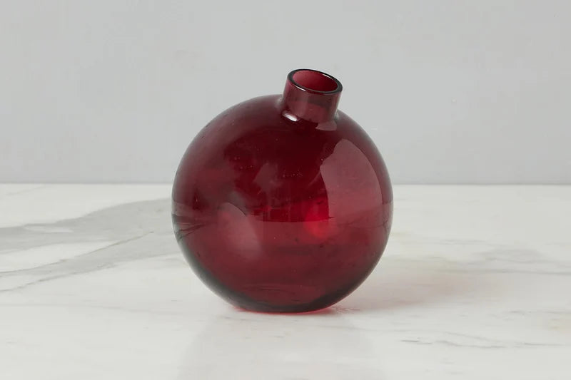 Glass Sphere Bud Vase, Merlot Red