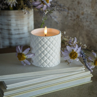 4" WHITE CEMENT GRID 3D FLAME CANDLE