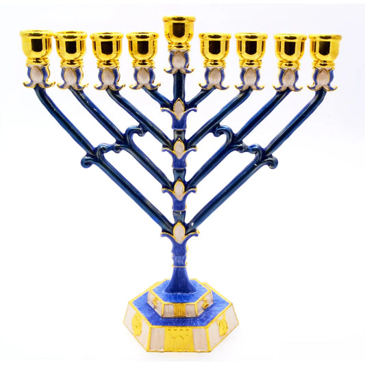 Jeweled Menorah with Hand Set Swarovski Crystals.