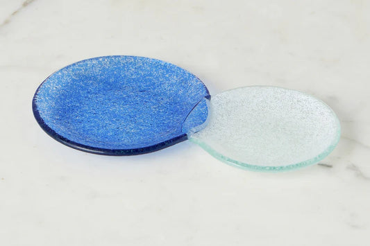 Glass Snack and Tea Duo Plate, Navy Blue