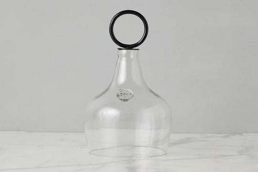 Glass Cloche Food Cover, Black Ring Handle, Small