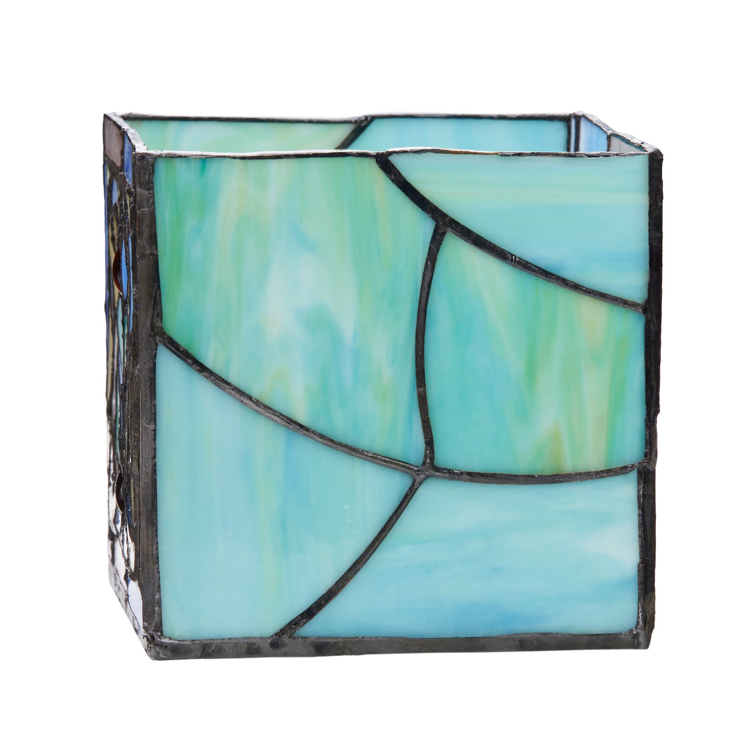 4.75"H Ilsa Blue Flourishes Stained Glass Candle Holder