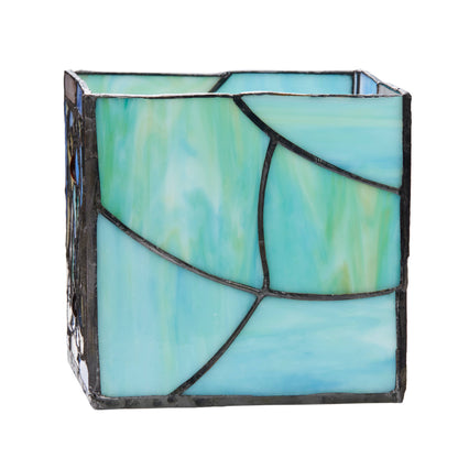 4.75"H Ilsa Blue Flourishes Stained Glass Candle Holder