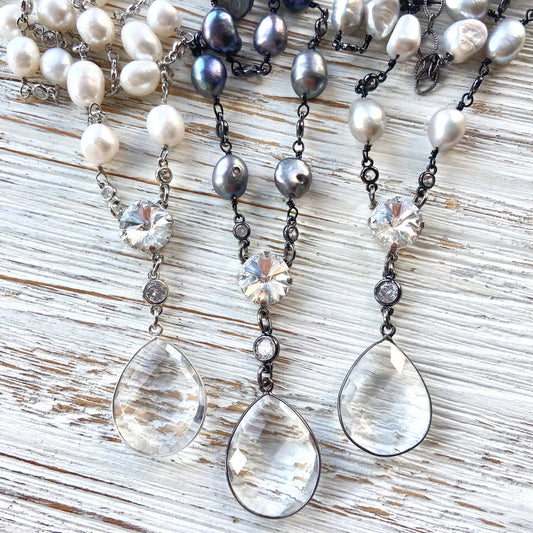 Pearl necklace boutique jewelry bridal silver ocean beach