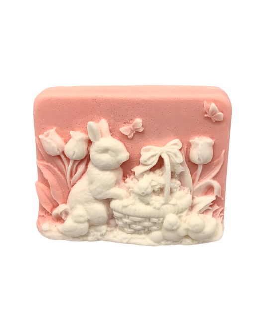 3D Rabbits and chicks in a basket bar of soap