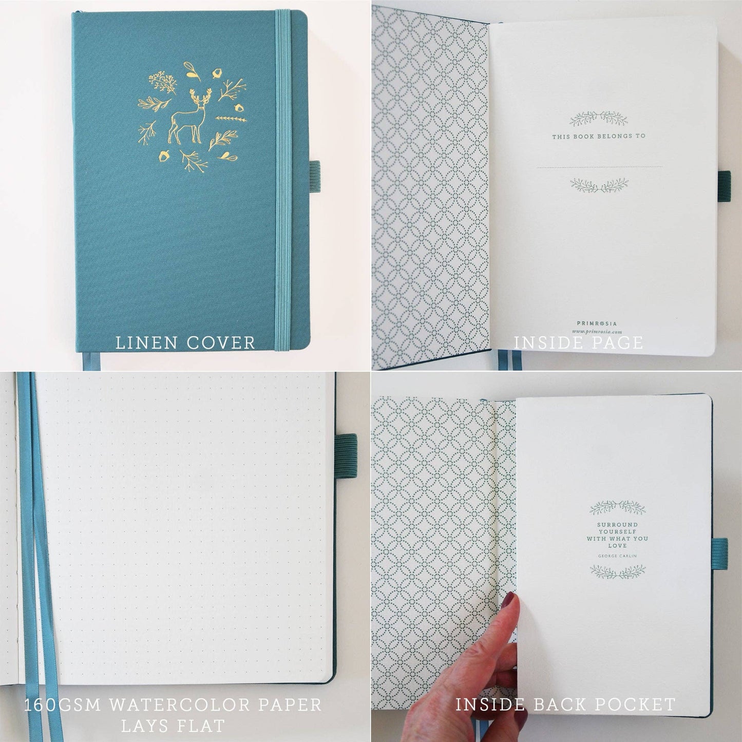'Deer' Woodlands Teal – Cuaderno A5 con cuadrícula de puntos en acuarela