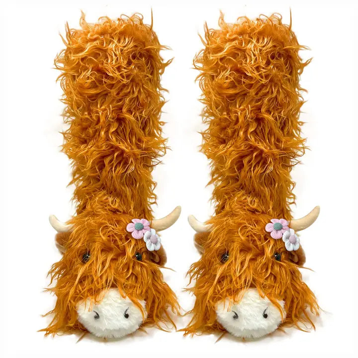 Highland Cattle Plush Non-Slip Slipper Socks