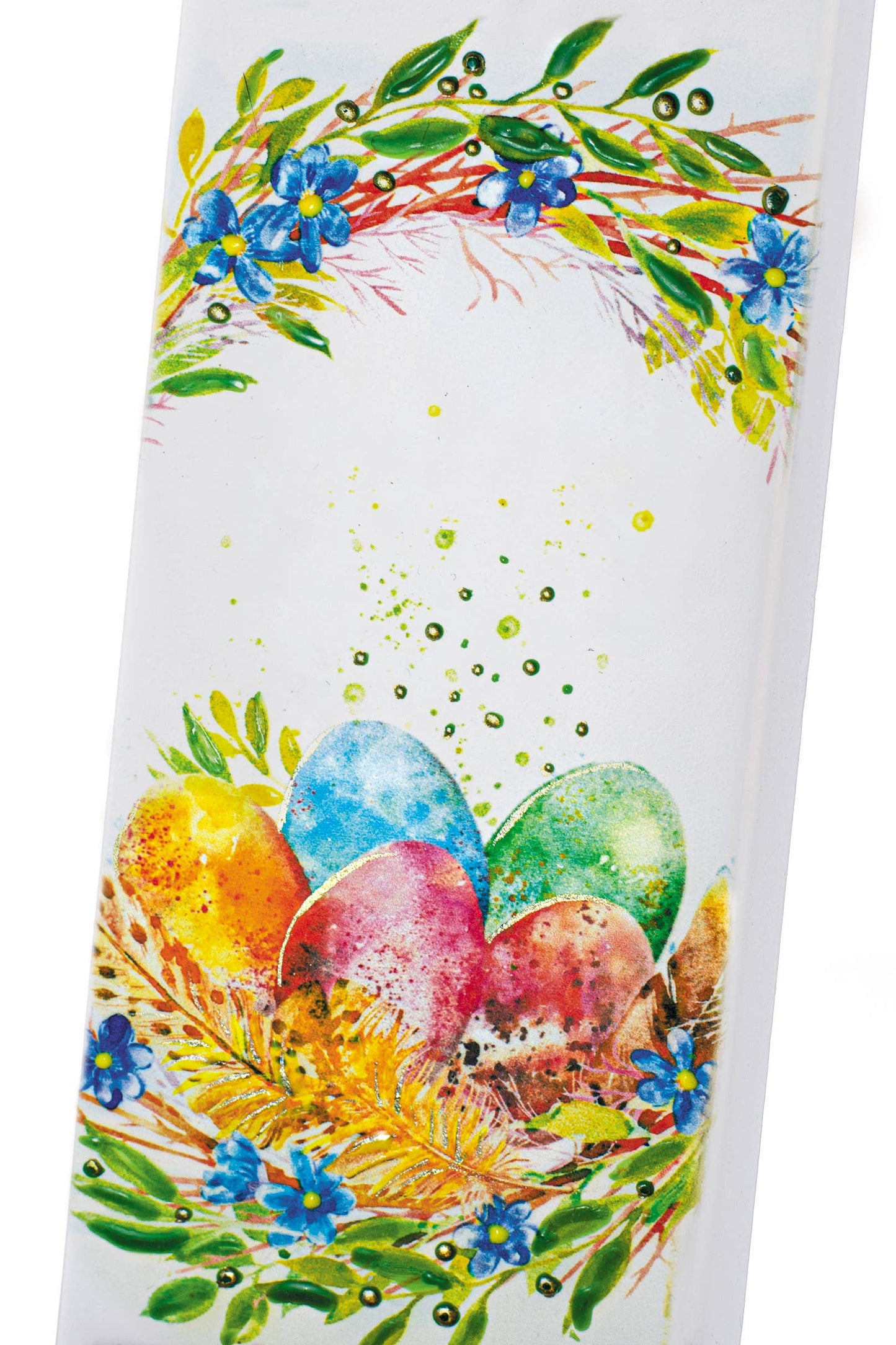 Vela plana hecha a mano - Vela de Pascua con huevos en nido floral