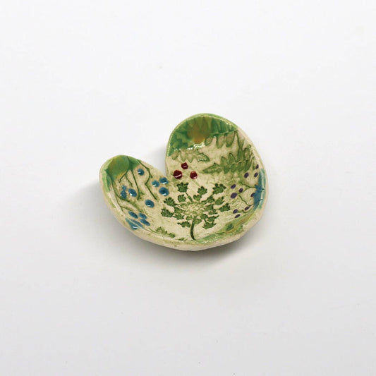 Pottery Dish Bowl - Heart Small Pressed Flowers