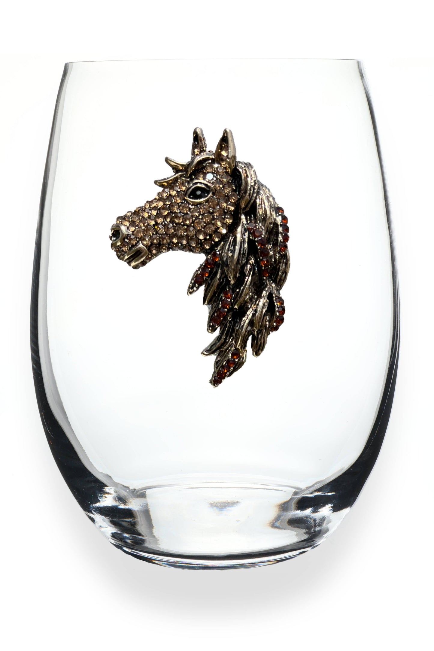 Brown and Gold Horse Head Stemless Wine Glass