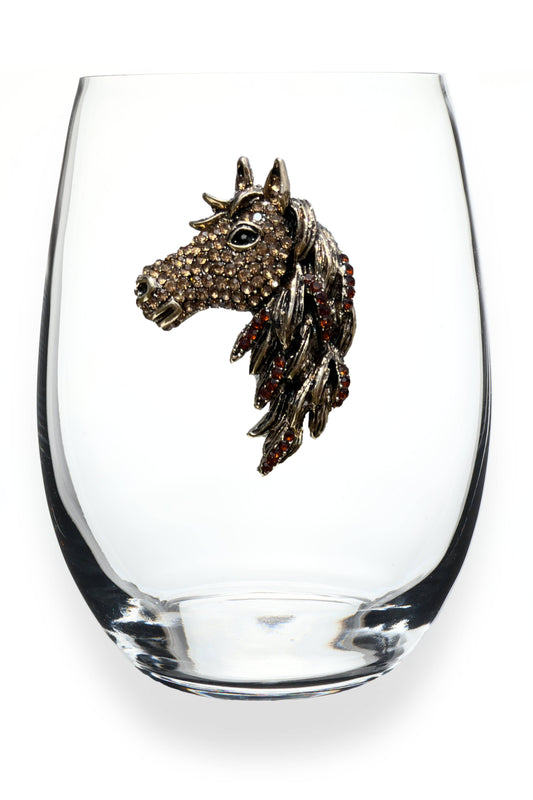 Brown and Gold Horse Head Stemless Wine Glass